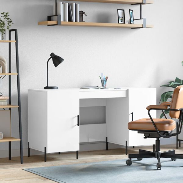vidaXL Desk High gloss white Engineered wood, iron, zinc alloy