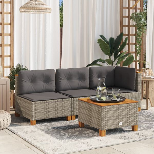vidaXL Garden Sofa Gray PE rattan, powder-coated steel, solid acacia wood