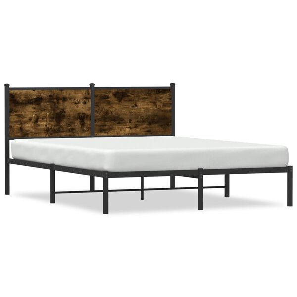 vidaXL Bed Frame Smoked Oak Steel, Engineered Wood 55.1 x 74.8 in