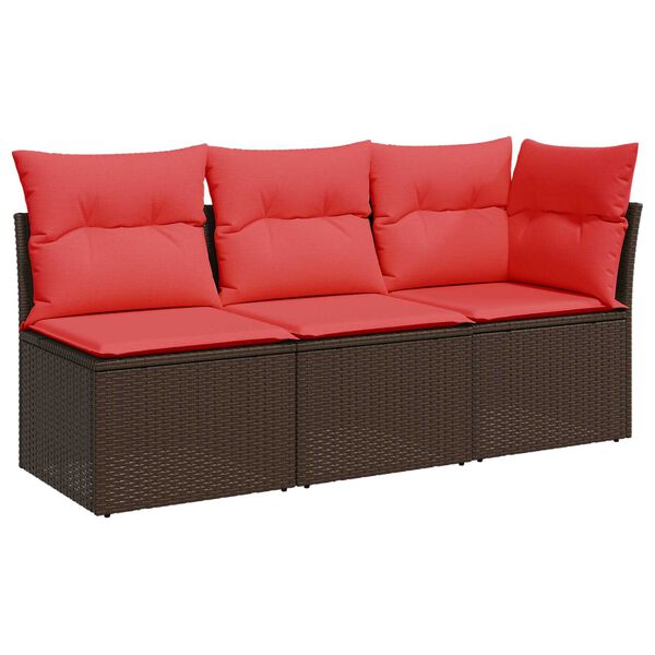vidaXL Garden Sofa with Cushion 8 pcs Brown and red Poly rattan