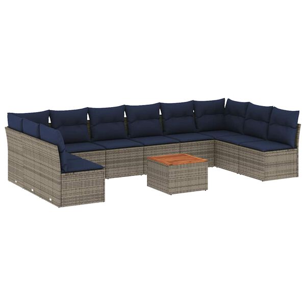vidaXL 11 Piece Patio Sofa Set with Cushions Gray Poly Rattan