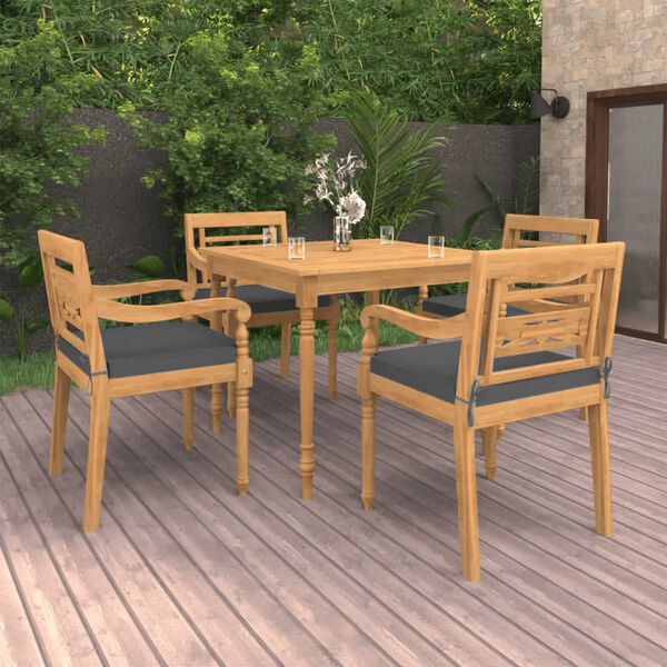 vidaXL 5 Piece Patio Dining Set with Cushions Solid Teak Wood