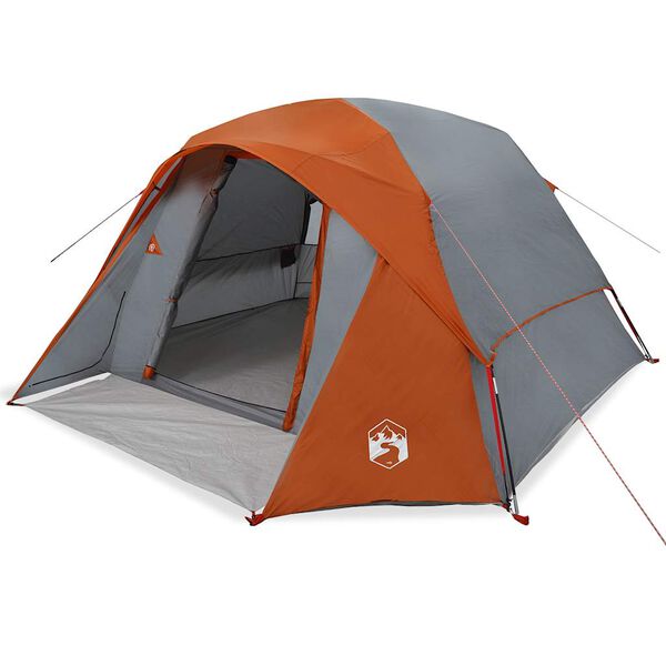 vidaXL Camping Tent Cabin 4-Person Grey and Orange Waterproof