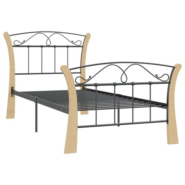 vidaXL Bed Frame Black and natural Powder-coated metal, solid oak wood