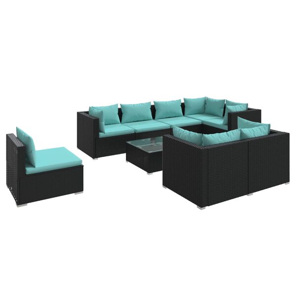 vidaXL Garden Lounge Set Black and Water Blue