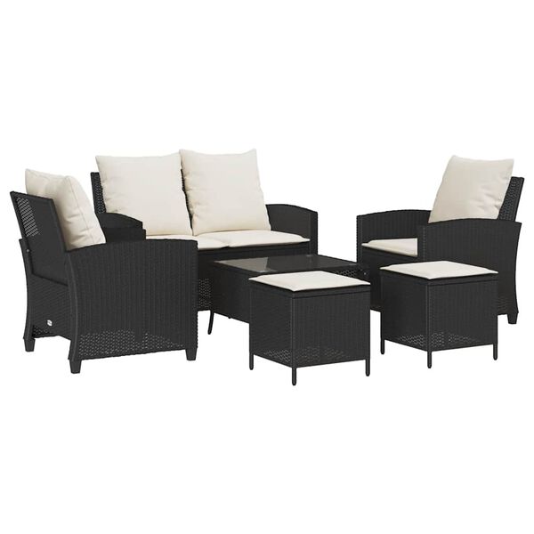 vidaXL Garden Sofa Set Black PE rattan Large UV-resistant materials