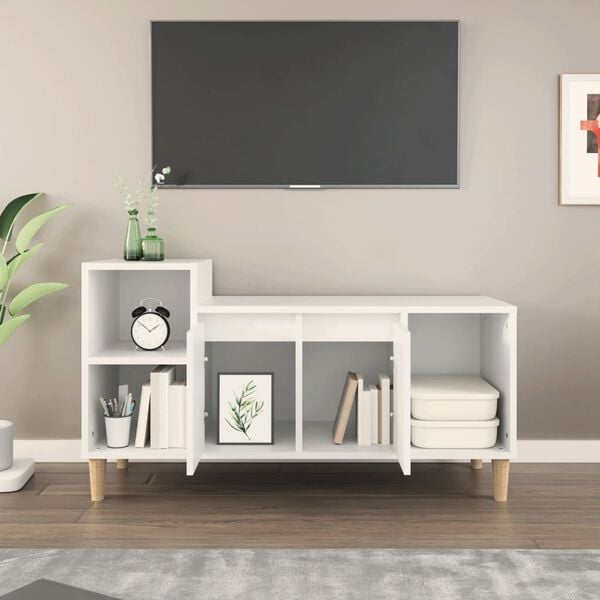 vidaXL TV Cabinet White Engineered wood, solid eucalyptus wood
