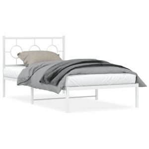 vidaXL Bed Frame White Steel Twin Bed Frame Rectangular Industrial