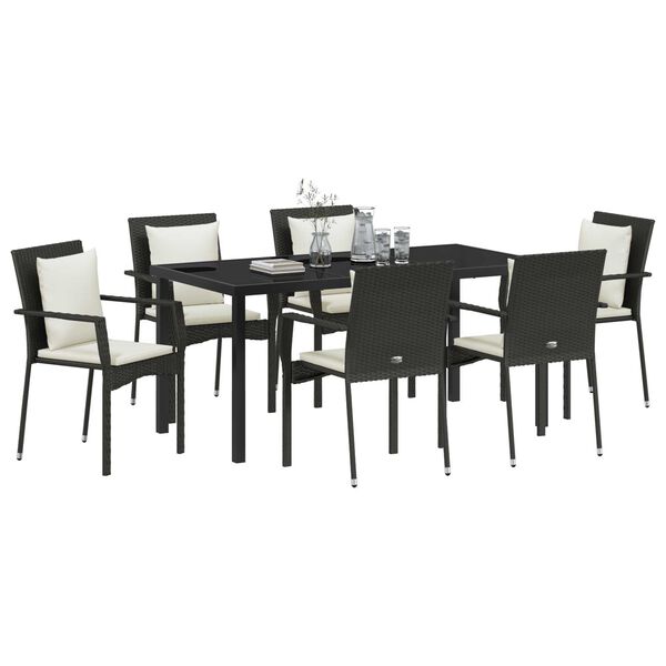 vidaXL Garden Dining Set with Cushion 7 pcs Black Poly Rattan
