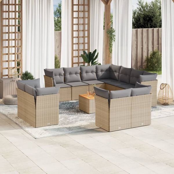 vidaXL Garden Sofa Set Beige Poly Rattan Large Modular