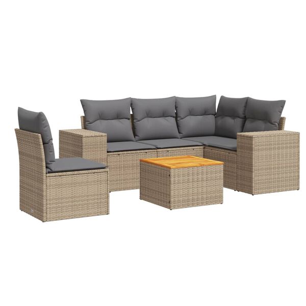 vidaXL Garden Sofa Set Beige Poly Rattan 6 pieces Modular