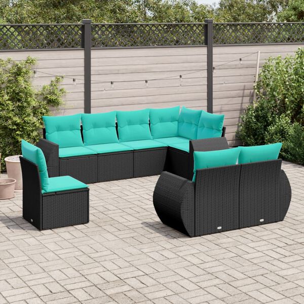 vidaXL Patio Sofa Set Black Poly Rattan and Polyester Large Modular