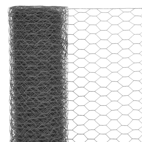 vidaXL Chicken Wire Fence Steel with PVC Coating 82.0x1.6' Grey
