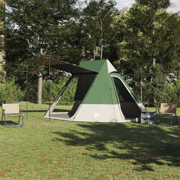 vidaXL Camping Tent with Roof Green 189.76 x 141.73 x 89.37 in Taffeta