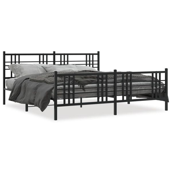 vidaXL Metal Bed Frame without Mattress with Footboard Black 70.9"x78.7"