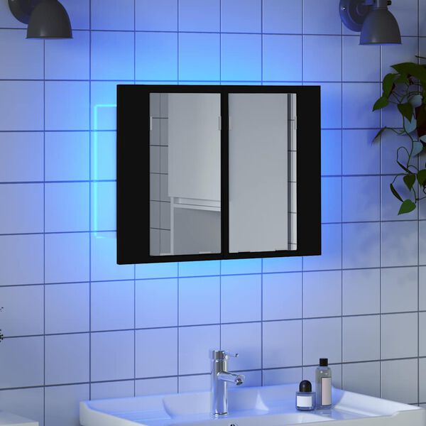 vidaXL LED Mirror Cabinet Black Engineered wood and acrylic Medium