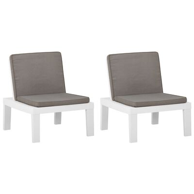 vidaXL Patio Lounge Chairs with Cushions 2 pcs Plastic White