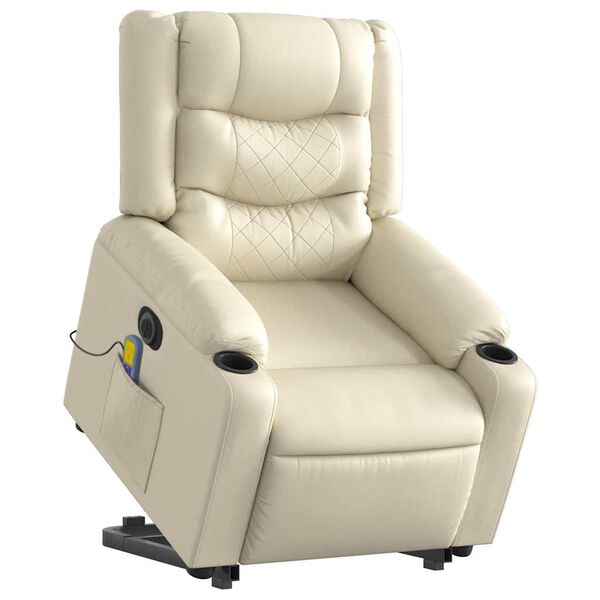 vidaXL Electric Stand up Massage Recliner Chair Cream Faux Leather