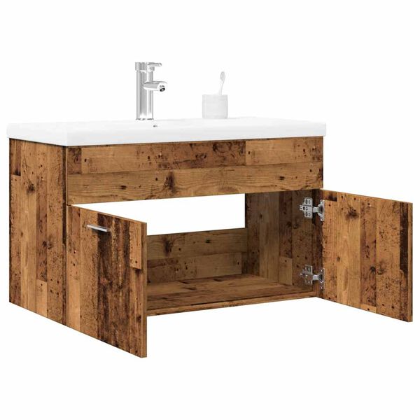 vidaXL Bathroom Furniture Set Old wood and white Engineered wood and ceramic