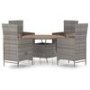vidaXL 5 Piece Patio Dining Set with Cushions Poly Rattan Gray