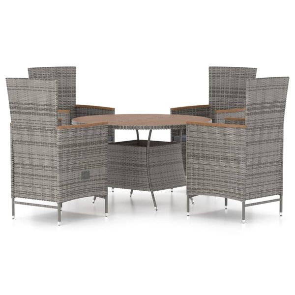 vidaXL 5 Piece Patio Dining Set with Cushions Poly Rattan Gray