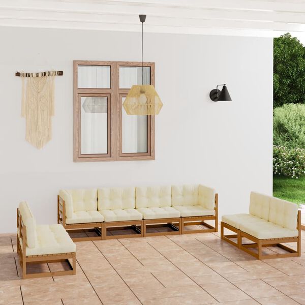 vidaXL Garden Lounge Set Honey brown, Cream Solid pine wood, 100% polyester