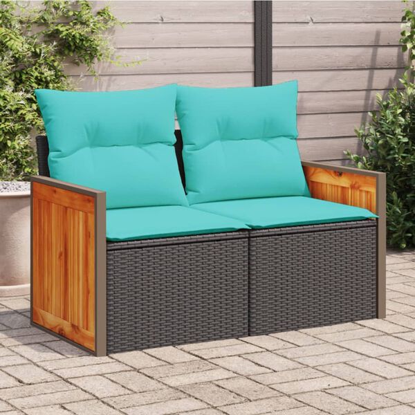 vidaXL Garden Sofa Black Poly Rattan 2-seater Modular
