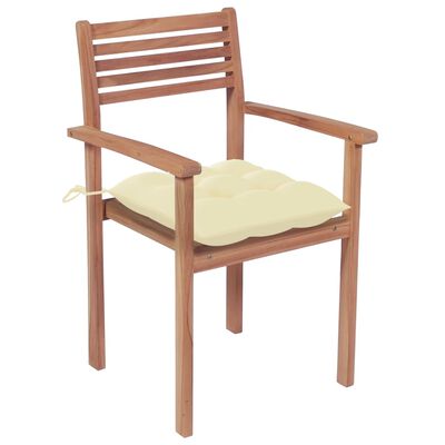 vidaXL Patio Chairs 4 pcs with Cream White Cushions Solid Teak Wood