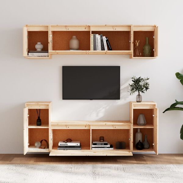 vidaXL TV Cabinet Set of 6 Natural Pine Solid Pine Wood Medium