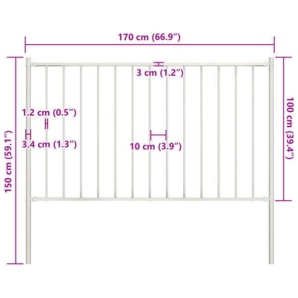 vidaXL Fence Panel with Posts Powder-coated Steel 5.6x3.3' White