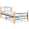 vidaXL Bed Frame Black and natural wood Powder-coated metal, solid oak wood