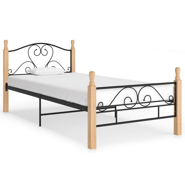 vidaXL Bed Frame Black and natural wood Powder-coated metal, solid oak wood