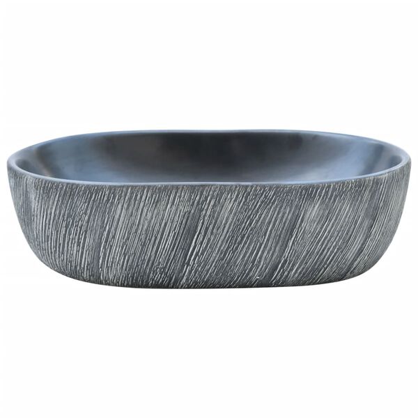 vidaXL Countertop Basin Black and Grey Oval 18.5x13.0x5.1" Ceramic