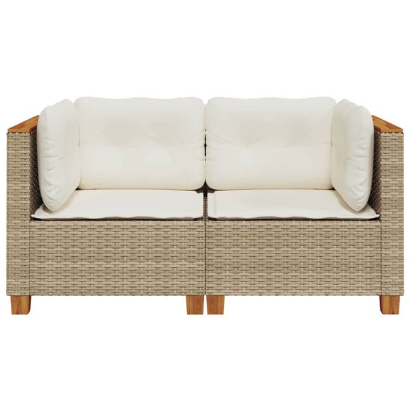 vidaXL Garden Sofa Set of 2 Beige PE rattan Medium Modular