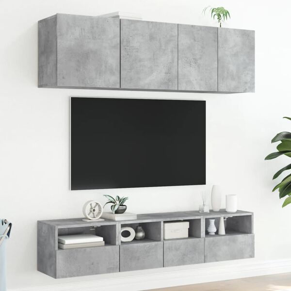 vidaXL TV Wall Cabinet Set of 2 Concrete Grey Engineered Wood Medium