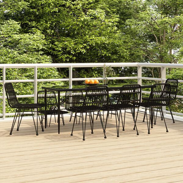 vidaXL Garden Dining Set Black Steel Set of 9 Durable