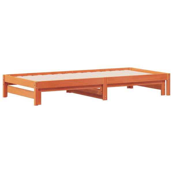 vidaXL Day Bed Wax Brown Solid Pine Wood Twin Extendable Day Bed