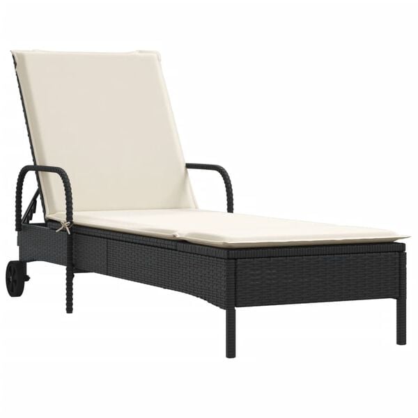 vidaXL Sun Lounger Black frame with cream white cushions