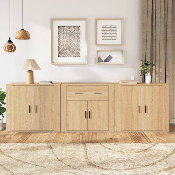 vidaXL Sideboard Set of 3 Sonoma Oak Engineered Wood Large Sideboard