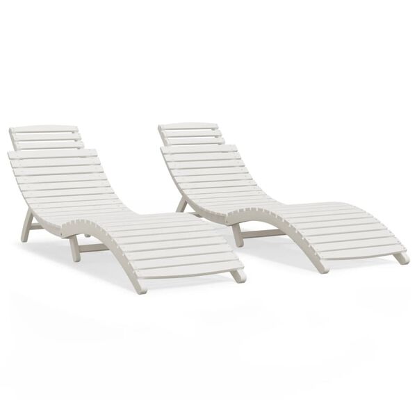 vidaXL Sun Lounger Set of 2 White Solid Acacia wood Foldable