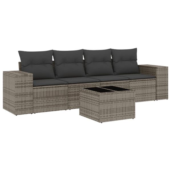 vidaXL Garden Sofa Set Grey Poly rattan Medium Adjustable Feet