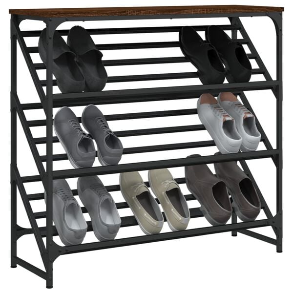 vidaXL Shoe Rack Brown oak Engineered wood, powder-coated steel Standard