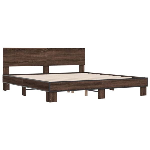 vidaXL Bed Frame Brown Oak Engineered Wood, Metal Double Modern