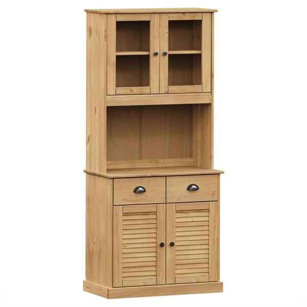 vidaXL Highboard Honey Solid pine wood, engineered wood, metal, glass