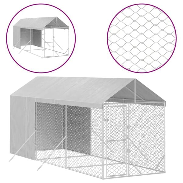 vidaXL Outdoor Dog Kennel Silver Galvanized steel 6.6 x 19.7 x 8.2 ft