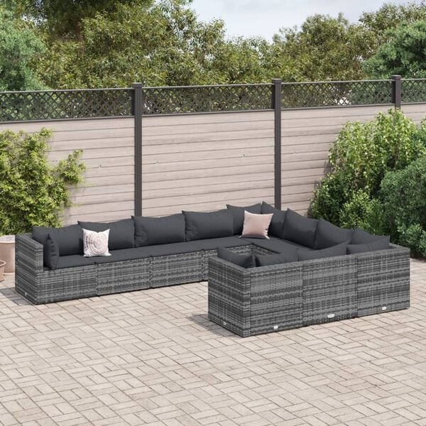 vidaXL Patio Sofa Set Grey PE rattan, Powder-coated steel Large