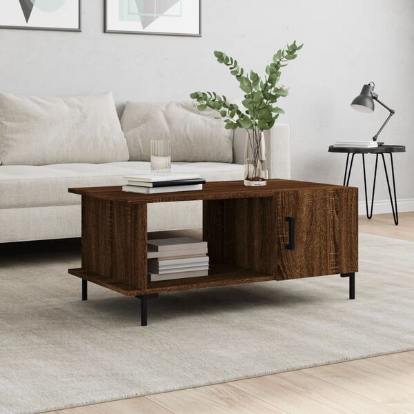 vidaXL Coffee Table Brown Oak Engineered Wood, Iron 35.4 x 19.7 x 15.7 in