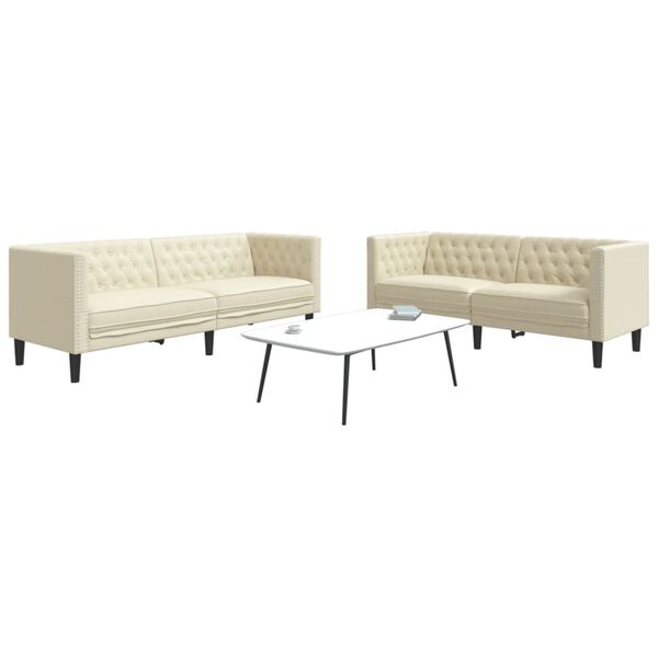 vidaXL Chesterfield Sofa Set Cream 75% PVC, 20% polyester, 5% cotton