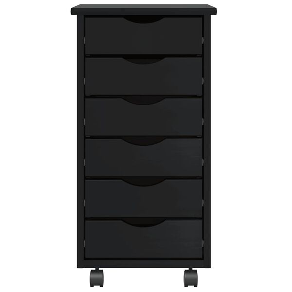 vidaXL Rolling Cabinet Black Solid pine wood, engineered wood, plastic