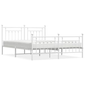 vidaXL Bed Frame White Powder-Coated Steel Full Bed Frame Rectangular